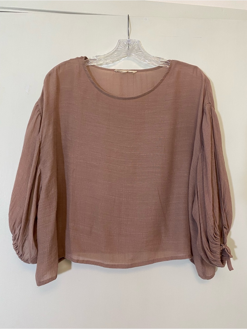 Grade & Gather Linen-like Mauve Balloon-Sleeve Blouse Size S